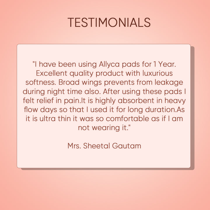 what allyca sanitary pad customer says about us
