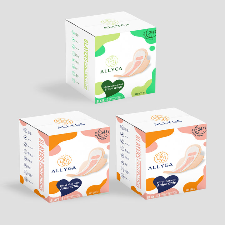 Combo Pack of Allyca Sanitary Pads - 1 Large Size + 2 XL+ Size Pad Boxes